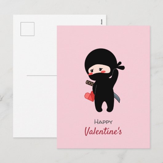 Shy Blushing Ninja Holding Origami Paper Heart Feestdagenkaart (Voorkant / Achterkant)