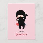 Shy Blushing Ninja Holding Origami Paper Heart Feestdagenkaart (Voorkant)