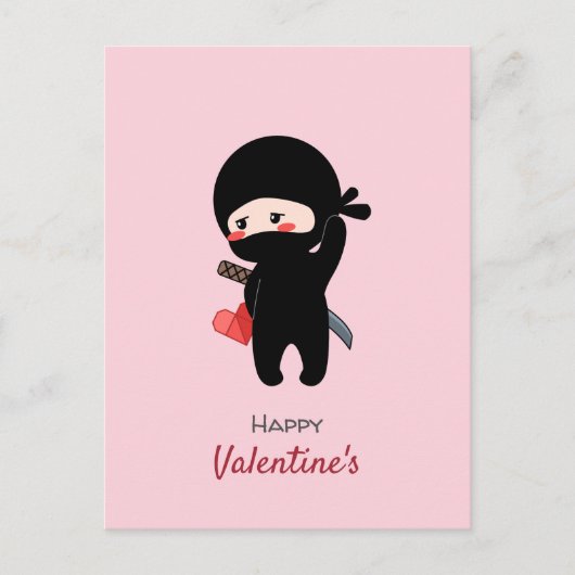 Shy Blushing Ninja Holding Origami Paper Heart Feestdagenkaart (Voorkant)