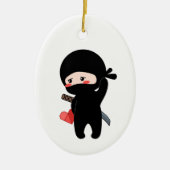 Shy Blushing Ninja Holding Origami Paper Heart Keramisch Ornament (Voorkant)