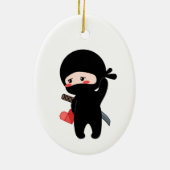 Shy Blushing Ninja Holding Origami Paper Heart Keramisch Ornament (Achterkant)