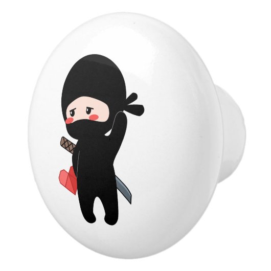 Shy Blushing Ninja Holding Origami Paper Heart Keramische Knop (Rechts)