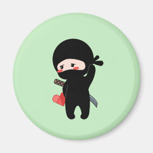 Shy Blushing Ninja Holding Origami Paper Heart Magneet