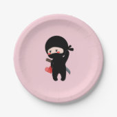 Shy Blushing Ninja Holding Origami Paper Heart Pnk Papieren Bordje (Voorkant)
