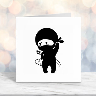 Shy Blushing Ninja Holding Origami Paper Heart Zelfinktende Stempel