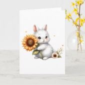 Shy Bunny met Zonnebloem All-Occasion Groet Kaart (Gele Bloem)