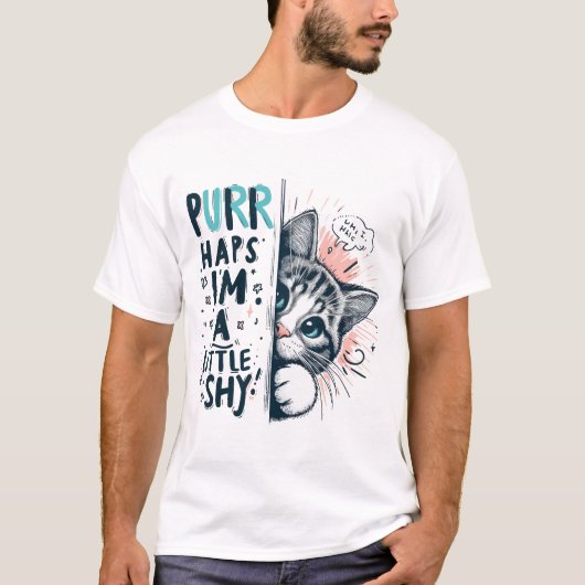 Shy Cat Peeking Illustratie T-shirt (Voorkant)
