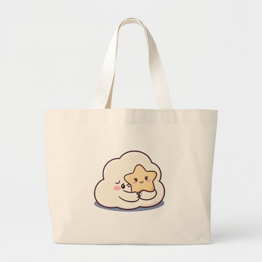 Shy Cloud Knuffelen Een Ster - Dromerige Schattige Grote Tote Bag (Voorkant)