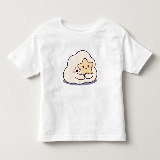 Shy Cloud Knuffelen Een Ster - Dromerige Schattige Kinder Shirts (Voorkant)