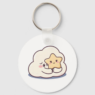 Shy Cloud Knuffelen Een Ster - Dromerige Schattige Sleutelhanger