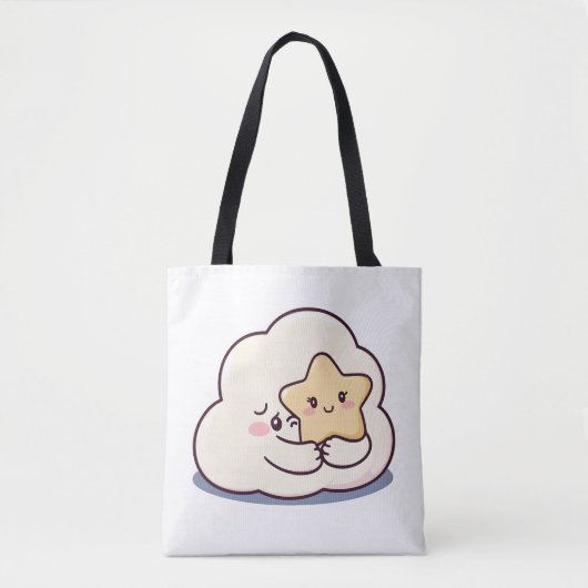 Shy Cloud Knuffelen Een Ster - Dromerige Schattige Tote Bag (Voorkant)