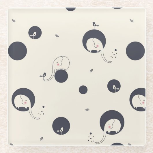 Shy Elephant Pattern Glazen Onderzetter (Voorkant)