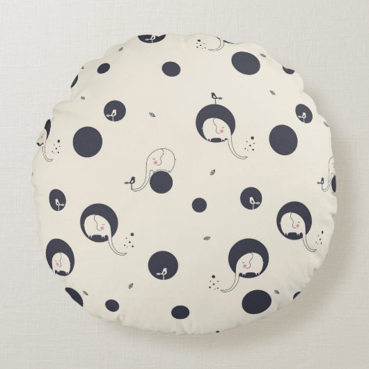 Shy Elephant Pattern Rond Kussen (Voorkant)
