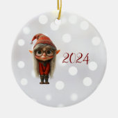 Shy Girl Kerst Elf Keramisch Ornament (Voorkant)
