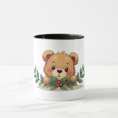 Shy Kawaii Teddy Bear Mistletoe Christmas Mok (Midden)