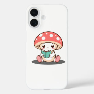 Shy Mushroom met een boek iPhone 16 Hoesje