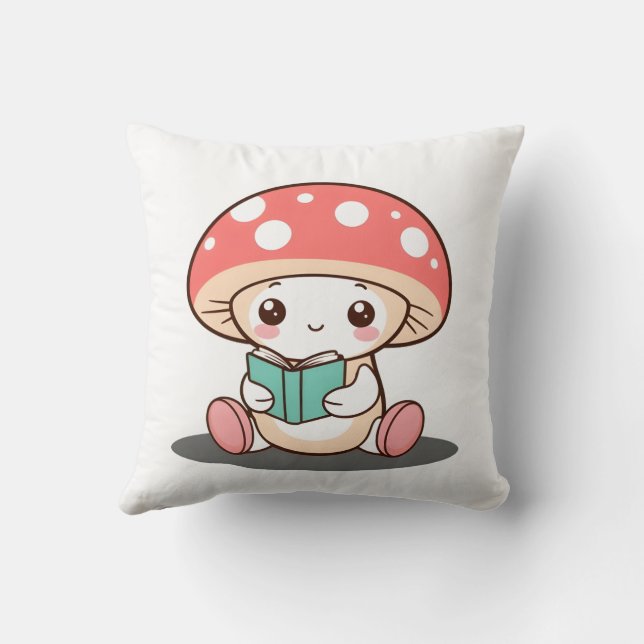 Shy Mushroom met een boek Kussen (Achterkant)