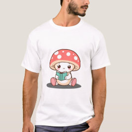 Shy Mushroom met een boek T-shirt