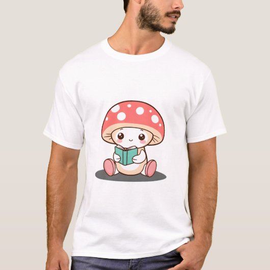 Shy Mushroom met een boek T-shirt (Voorkant)