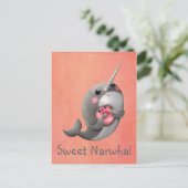 Shy Narwhal met Donut Briefkaart (Staand voorkant)