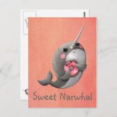 Shy Narwhal met Donut Briefkaart (Voorkant / Achterkant)