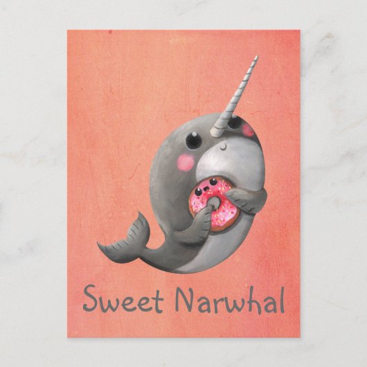 Shy Narwhal met Donut Briefkaart (Voorkant)