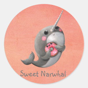 Shy Narwhal met Donut Ronde Sticker