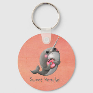 Shy Narwhal met Donut Sleutelhanger