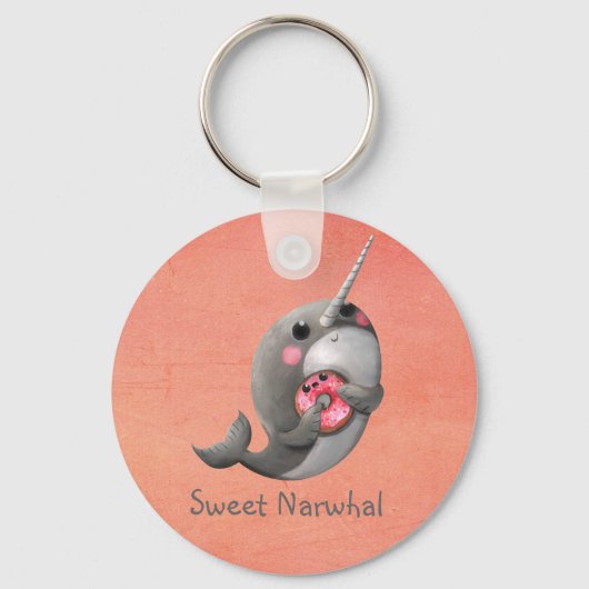 Shy Narwhal met Donut Sleutelhanger (Voorkant)
