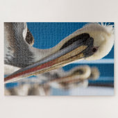 Shy pelican op het strand legpuzzel (Horizontaal)