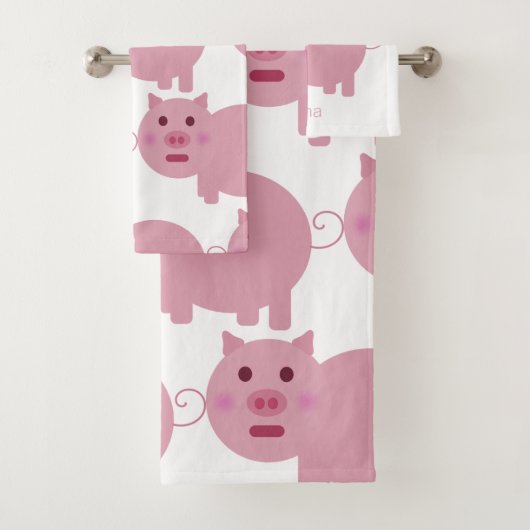 Shy Pink Pig Custom Bad Handdoek (Insitu)