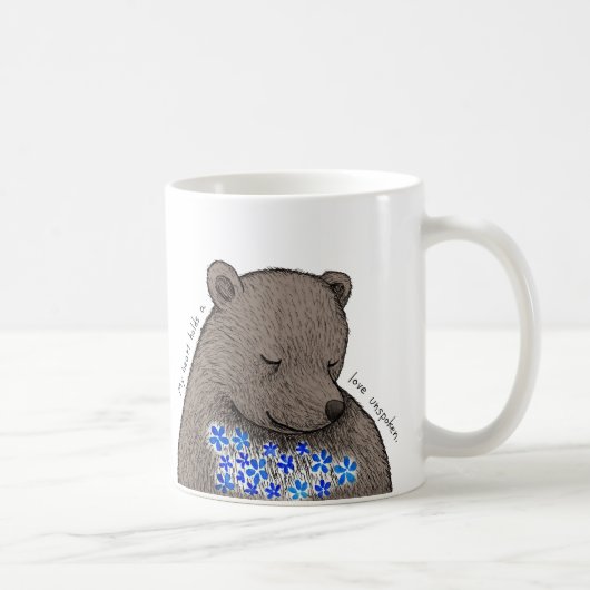 Shy Quiet Bear with Blue Flowers Unspoken Love  Koffiemok (Rechts)