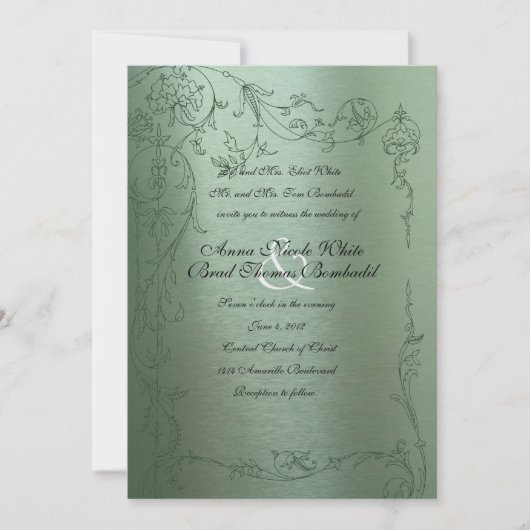 Shy Unicorn Green Metallic Wedding Invitation Kaart (Voorkant)