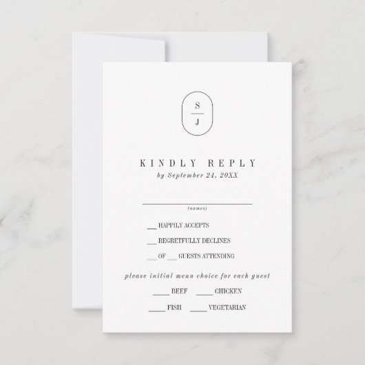 SHYLAH Elegant Monogram Neutraal Trouwen RSVP Kaar (Voorkant)
