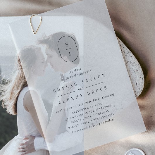 SHYLAH Monogram Eenvoudig Boho Modern Uniek Huweli Vellum Uitnodigingen