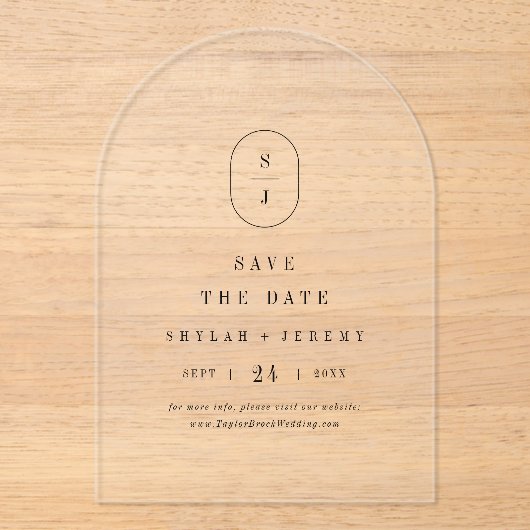 SHYLAH Monogram Unieke Boog Huwelijk Save The Date Acryl Uitnodigingen (Voorkant)