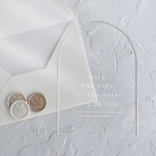 SHYLAH Monogram White Arch Wedding Bewaar de datum Acryl Uitnodigingen