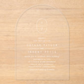 SHYLAH Monogram Witte Boho Modern Unieke Huwelijk Acryl Uitnodigingen (Voorkant)