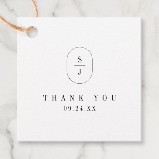 SHYLAH Monogram Zwart Wit Boho bruiloft Dank u Bedankjes Labels (Voorkant)