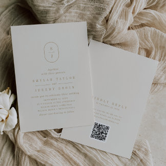 SHYLAH QR Code Gold Cream Monogram Vintage bruilof Kaart