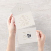SHYLAH QR Code Minimal Gold Cream Neutral Wedding All In One Uitnodiging (Afscheurbaar)