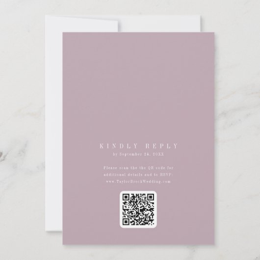 SHYLAH QR Code Minimalistische Lila stoffige Roos  Kaart (Achterkant)