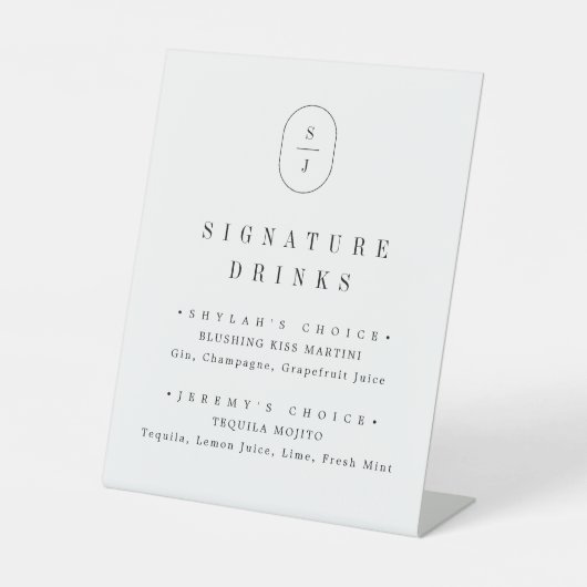 SHYLAH Zwart Wit Elegante Trouwhandtekening Drink Reclamebord Met Voetstuk (Voorkant)