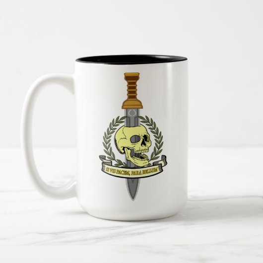 Si Vis Pacem, Para Bellum.. Skull Tweekleurige Koffiemok (Links)