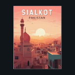 Sialkot Pakistan Travel Art Vintage Briefkaart<br><div class="desc">Sialkot retro vector reisontwerp. Sialkot is een belangrijke industriestad en economisch centrum in Pakistan.</div>