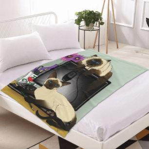 Siamees Bureaublad Kantoor Kat Fun Grappige Schelm Fleece Deken