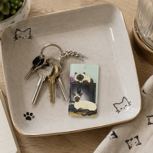 Siamees Bureaustoel Kantoor Kat Fun Grappig Ondeug Sleutelhanger