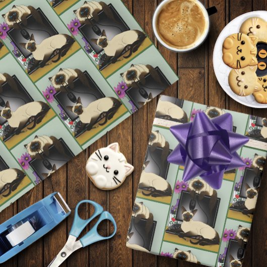 Siamees Computer Bureaustoel Katten Grappige Schel Cadeaupapier
