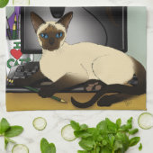 Siamees Computer Bureaustoel Katten Grappige Schel Theedoek (Gevouwen)