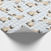 Siamees Kat Blauw Gingham Aquarel Cadeaupapier (Hoek)